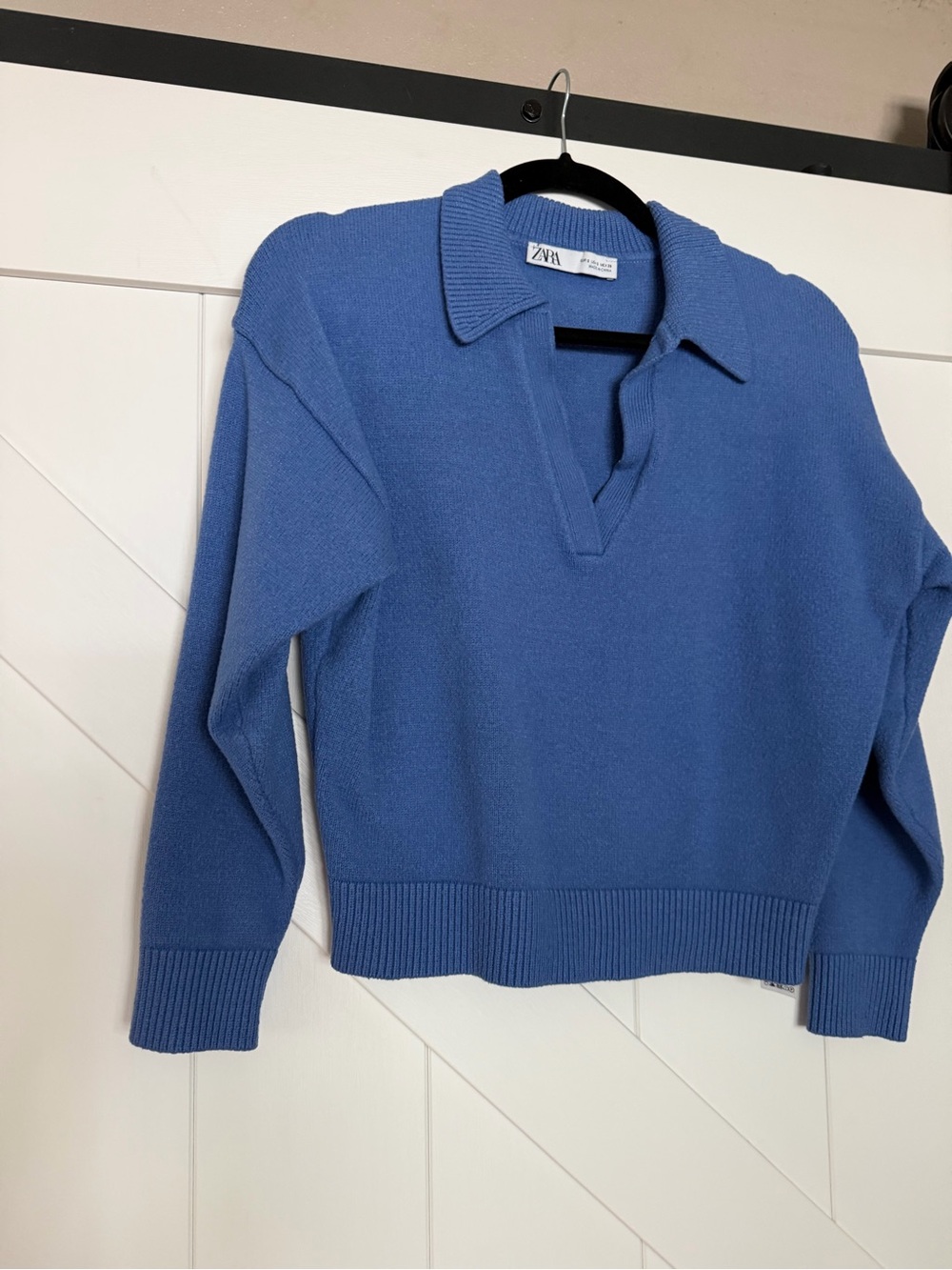 ZARA Cornflower Blue V‑Neck Collared Knit Sweater - Women's